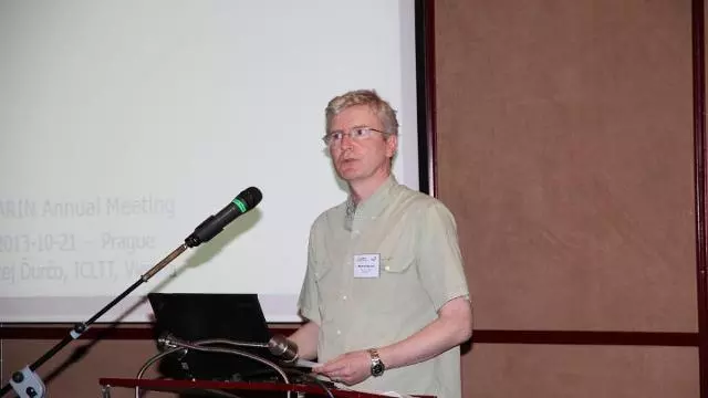Photograph of Martin Wynne giving a presentation